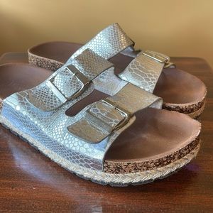 Silver Snakeskin Slides
